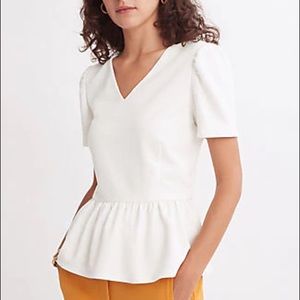 Ann Taylor Ottoman Puff Sleeve Peplum Top White, XXS